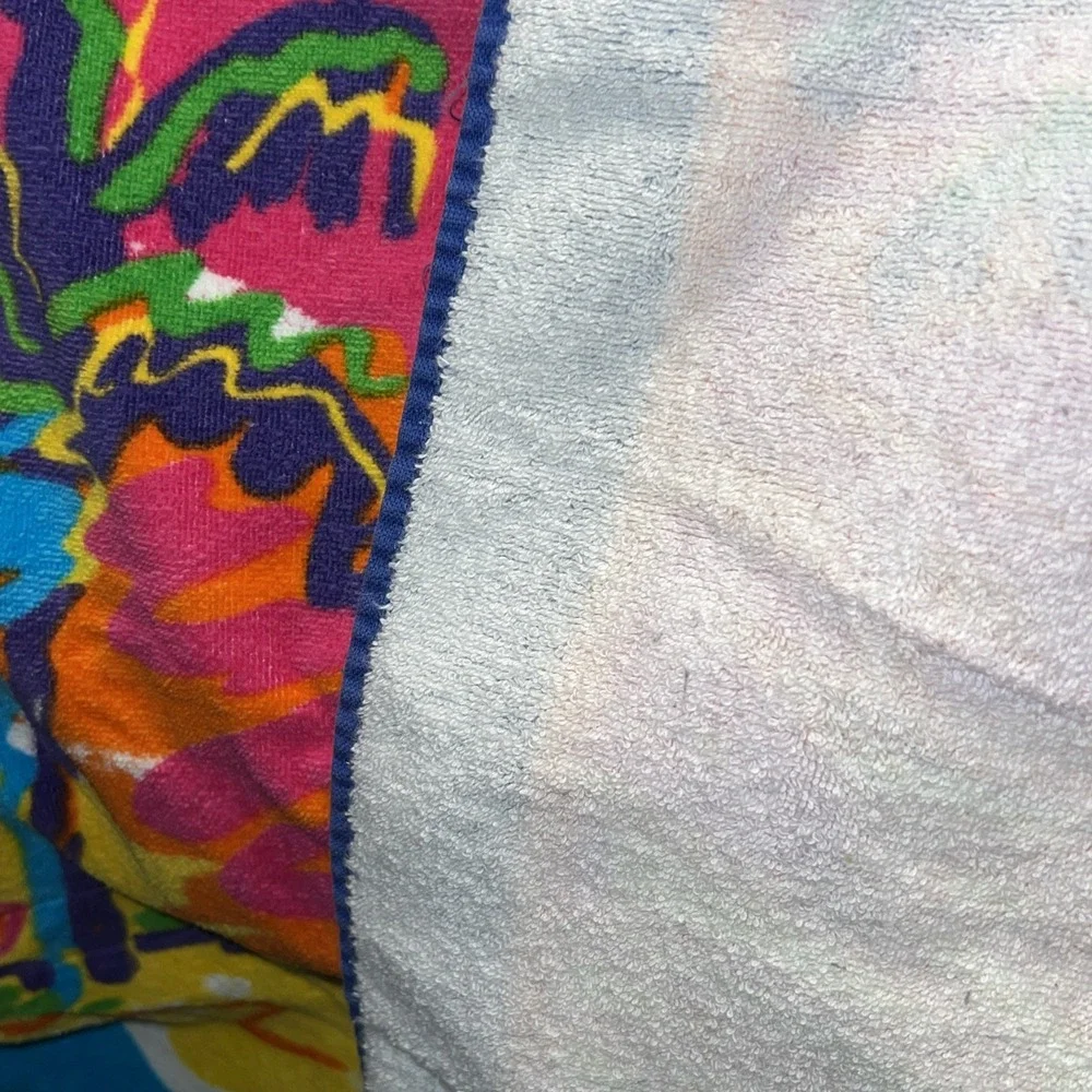 1980s Vintage Beach Towel Banana Club Brazil Terry Cloth Palm Trees Tropical EUC